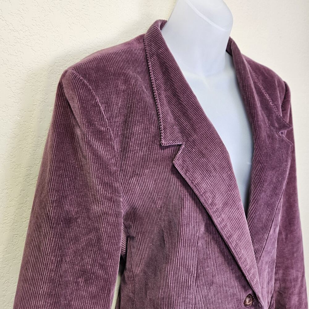 VTG 70s 80s Womens 12 Blazer Corduroy Jacket Japan Leather Button Plum Purple - Picture 3 of 16